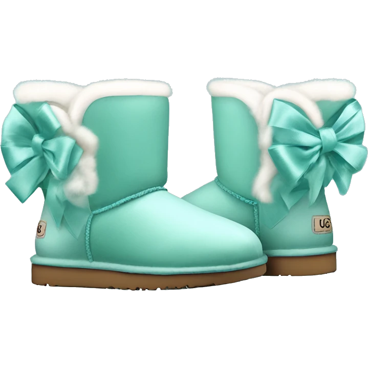 Realistic isolated tiffany blue Ugg fur boots with silk ribbon bow. emoji