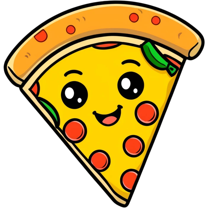 a slice of pizza with a happy face emoji