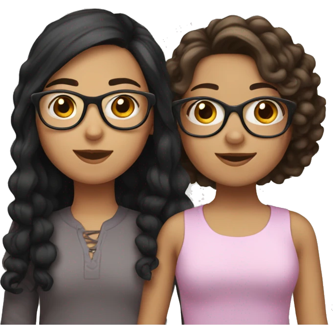 Three Girls, one with straight black Hair and one with shorter brown hair and one with Brown Curly hair with glasses  emoji