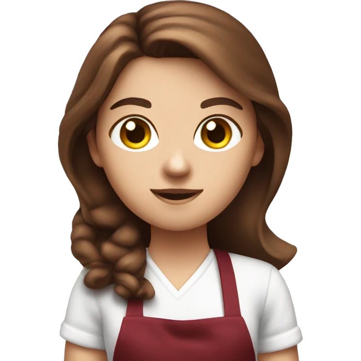 a white girl with long brown hair in a burgundy apron with a vacuum cleaner in his hands emoji