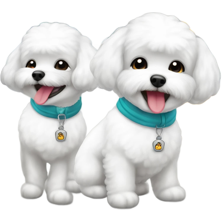 A cute and happy bichon frise with hair in a bun Asian woman at the airport  emoji