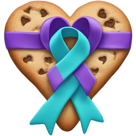 Purple teal Suicide awareness ribbon on heart cookie emoji
