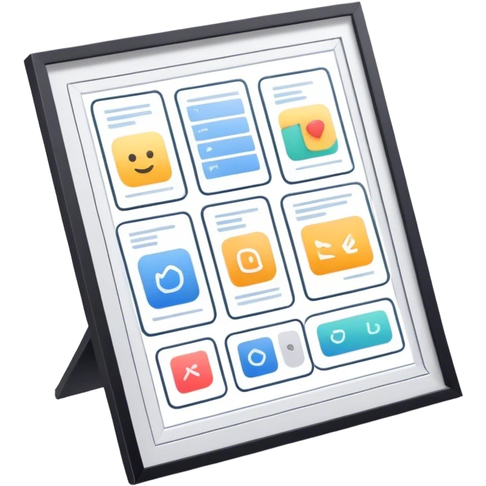 Create an emoji for UX/UI design. Show wireframe sketches or design mockups with interface elements like buttons, sliders, and icons, symbolizing the design process. Use modern, professional colors. Do not include any emojis or smiley faces. Make the background transparent. emoji