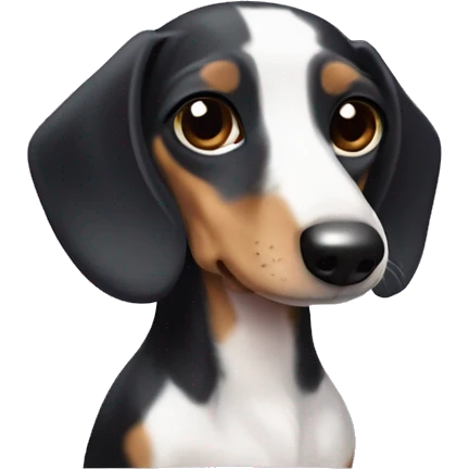 Black white tan piebald dachshund purple bow top head emoji