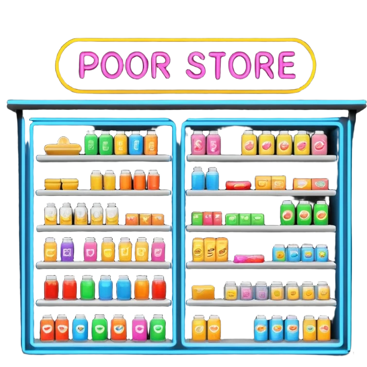 Convenience store named poor store and more emoji