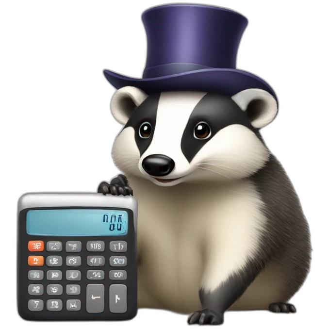 A badger with an elegant hat and a calculator  emoji