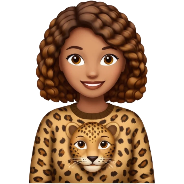An elegant self confident brown lady in a leopard sweater emoji emoji