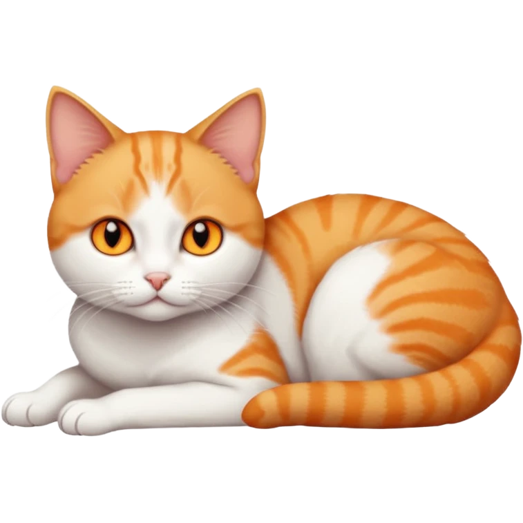 full body tiny short hair ginger and white cat with orange eyes lying down emoji