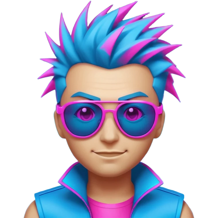 emoji that screams 'sick' and 'cool' -- think edgy, bold, glowing with neon vibes, maybe a smirk, sunglasses, and spiked hair, set against a pulsing cyberpunk city skyline. sleek, futuristic faces with glowing eyes, sharp angles, and vibrant colors like electric blue and neon pink emoji
