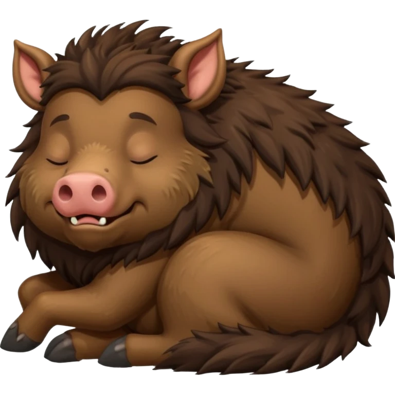 dark brown and fluffy boar full body, sleeping emoji