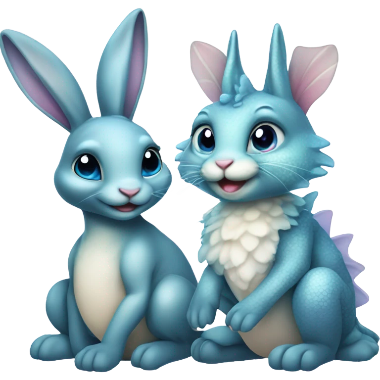 Cute fairy bunny best friends with blue water dragon  emoji
