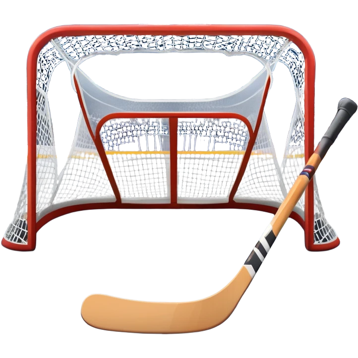 An icon showing a close-up of a hockey stick, puck, skates, and hockey net placed on the ice. The background features a packed stadium with bright lights, cheering fans, and snowy scenery outside. Transparent background highlights the key elements of the game. emoji