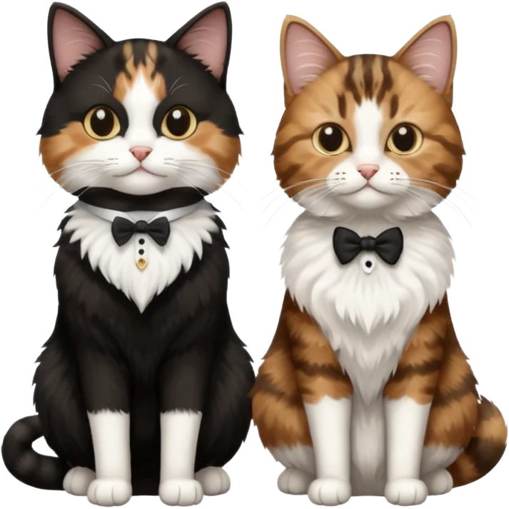 black and white tuxedo cat with brown tabby cat emoji