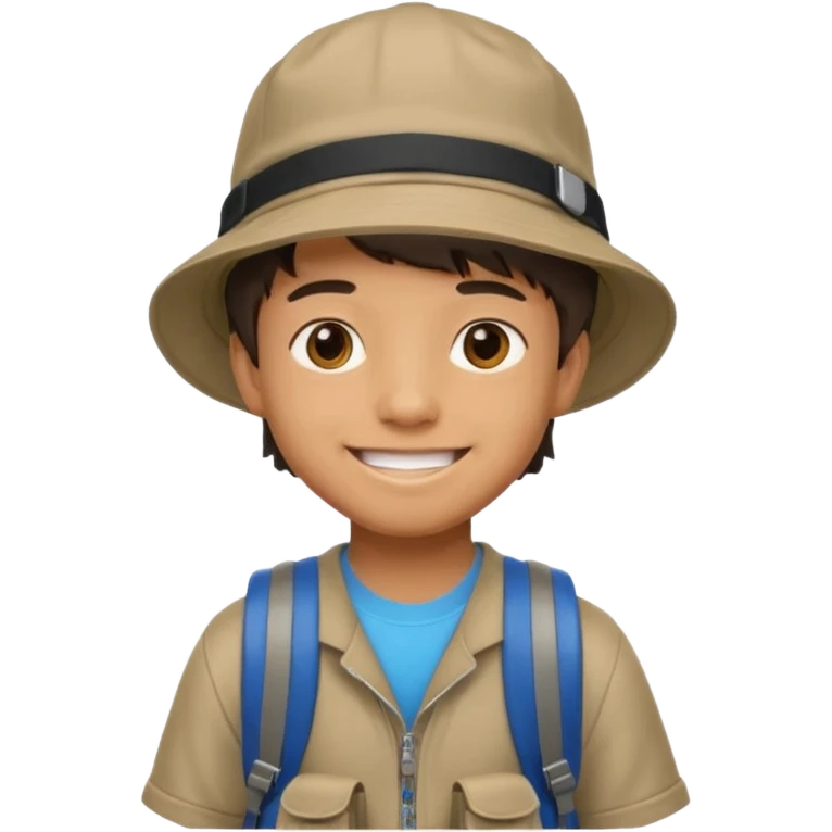 a young student boy with the backpack with bucket hat emoji