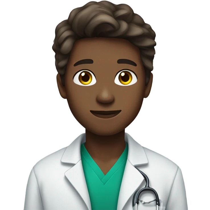 Make an emoji of a 15-year-old teenager who is extremely handsome, who is a doctor and who has blue and greenish eyes, a little dark skin and brown hair emoji