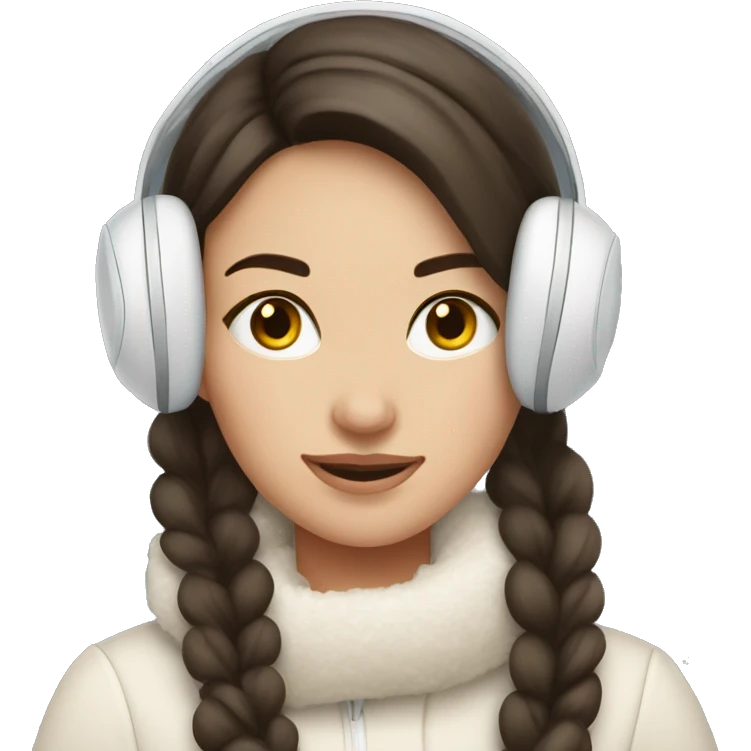 pretty brunette girl wearing cozy winter white earmuffs emoji