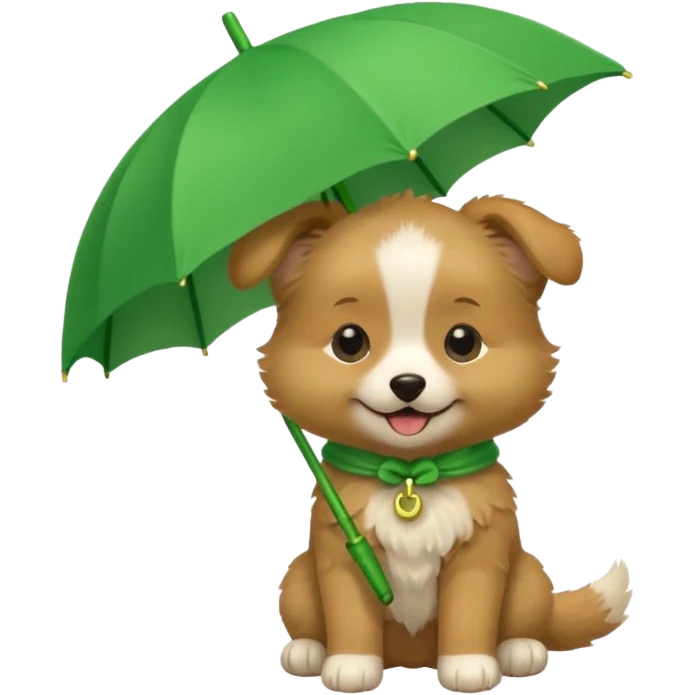 baby dog hold small green umbrella emoji