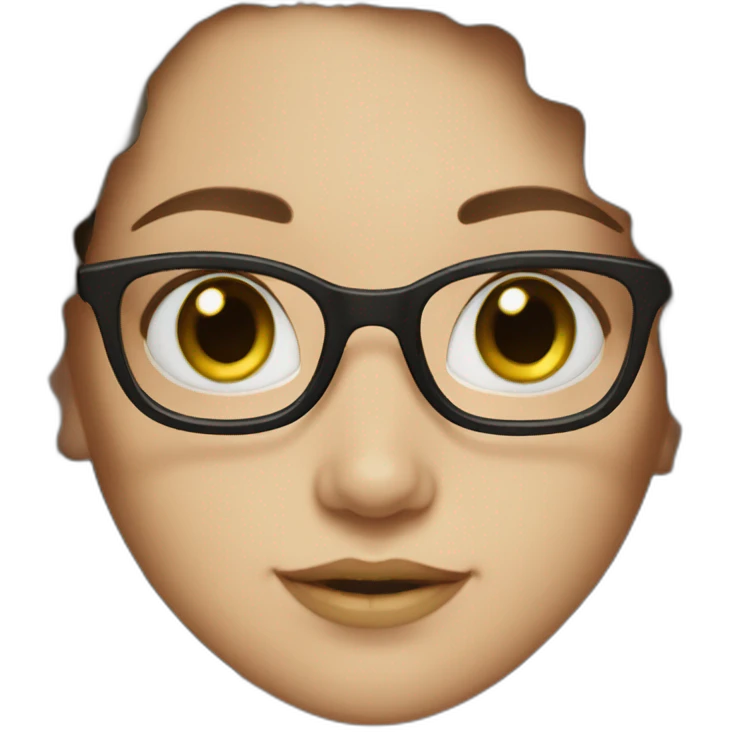 Girl with white skin, green eyes, glasses and wavy dark brown hair.   emoji