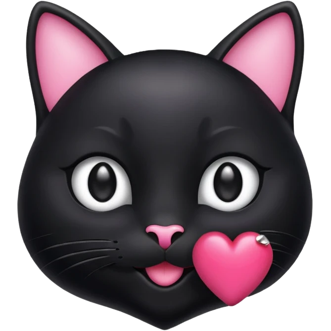 black smiling cat in the Apple style with white eys and pink hear  emoji