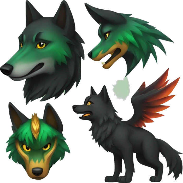 Black and green wolf and Phoenix emoji