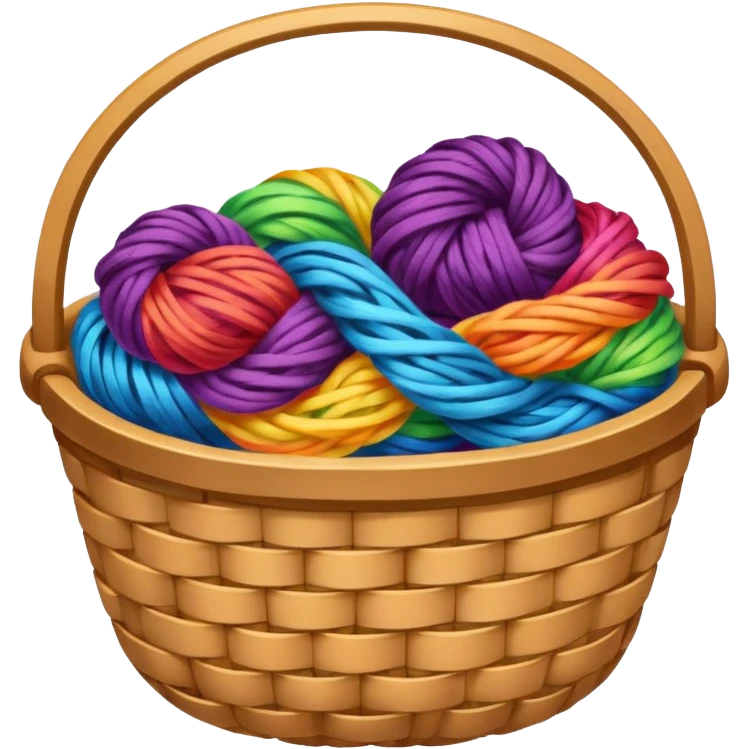 A basket with tangled rainbow yarn spilling slightly over the side. emoji
