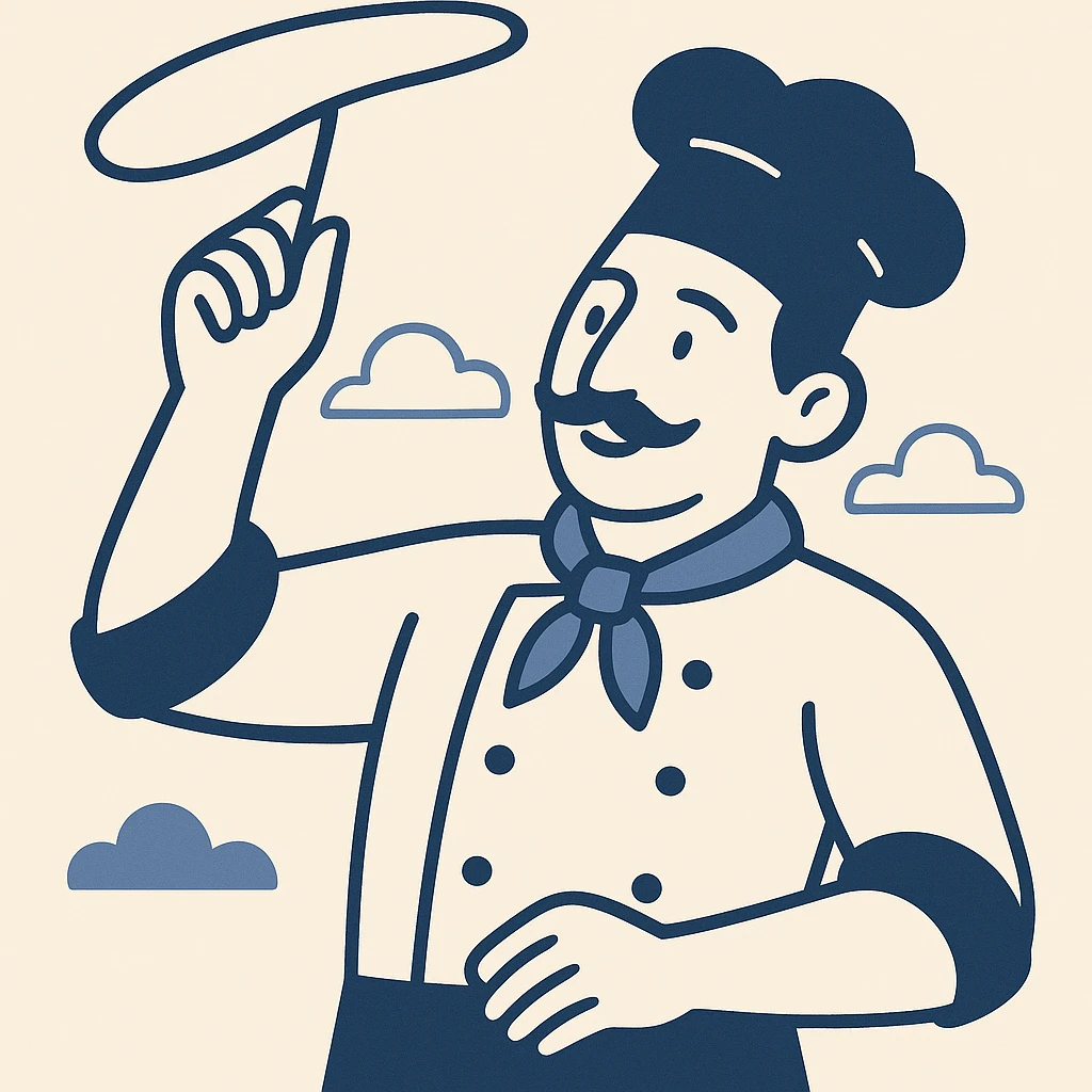 smiling Italian chef spinning pizza dough emoji