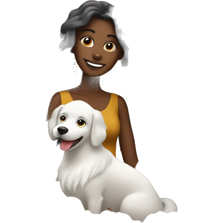 Long haired Black woman with a white dog wishing a happy Thanksgiving  emoji