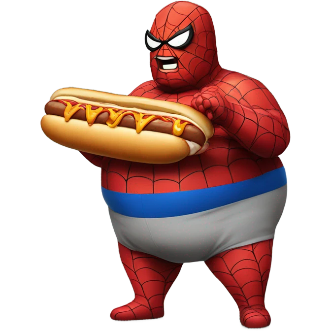 fat spiderman eating a hotdog emoji