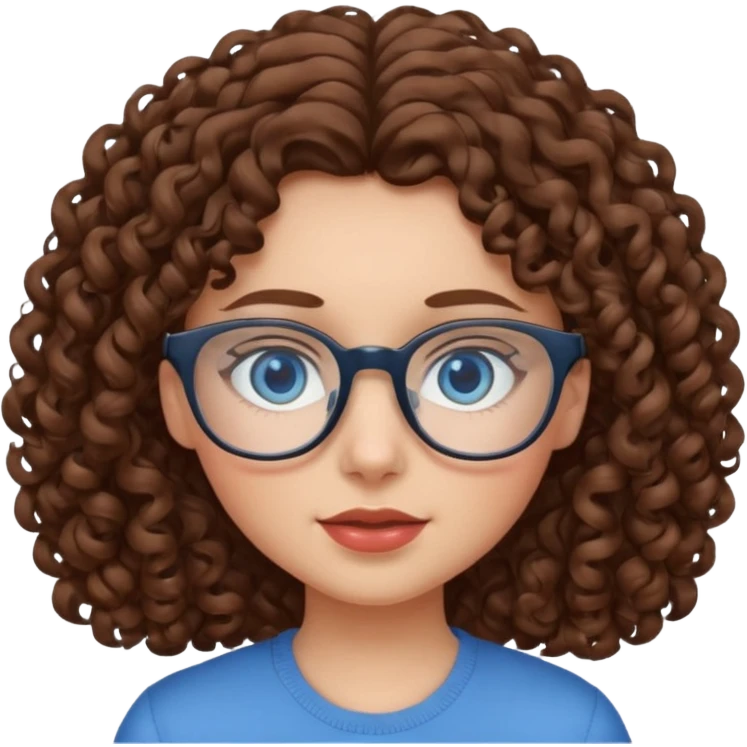 Girl with curly brown hair, blue eyes, and glasses  emoji