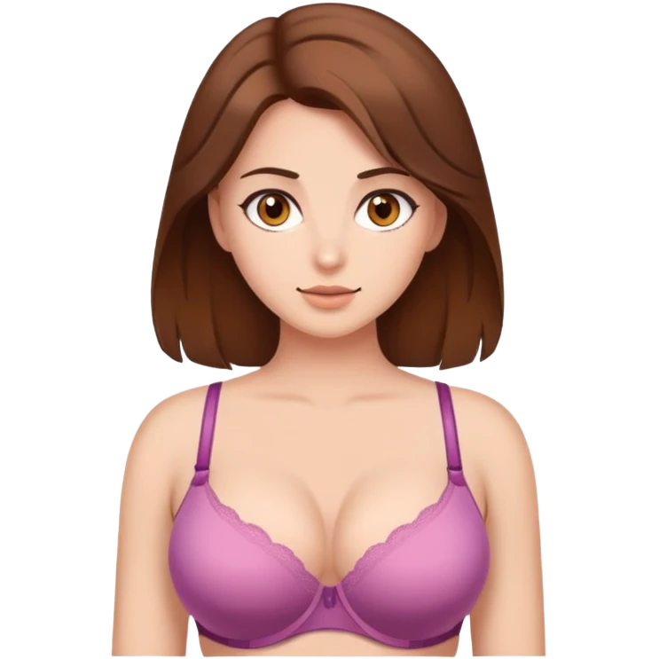 Girl with brown hair, brown eyes, big breasts in a bra. emoji