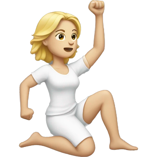 White woman kneeling with fist up in the air  emoji