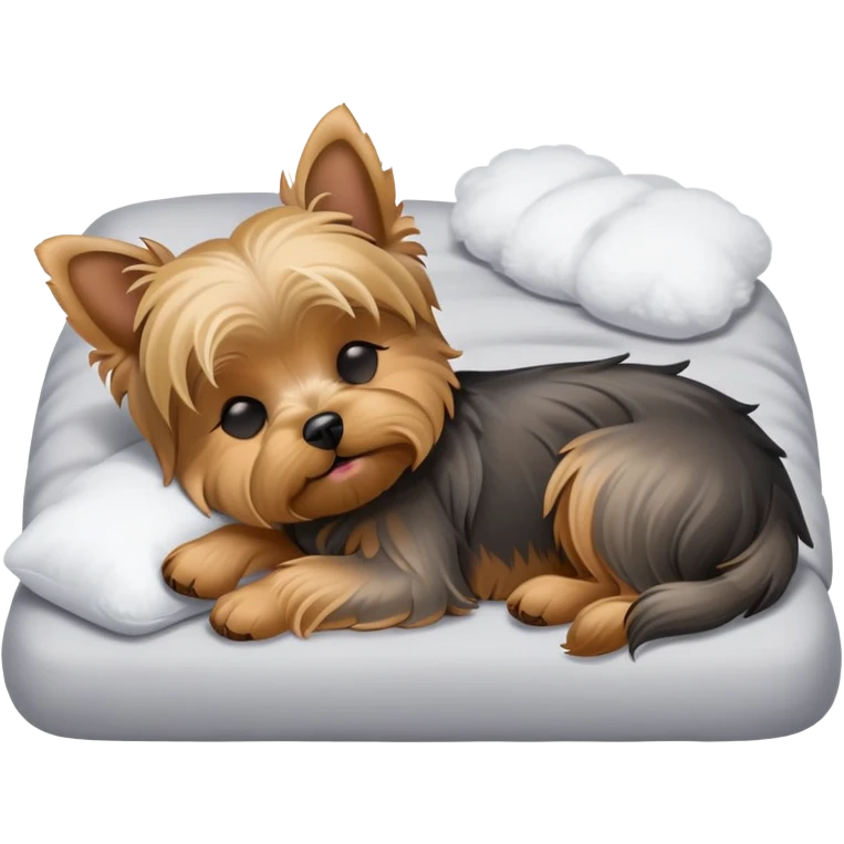 Yorkshire terrier, eyes closed, sleeping on the bed emoji