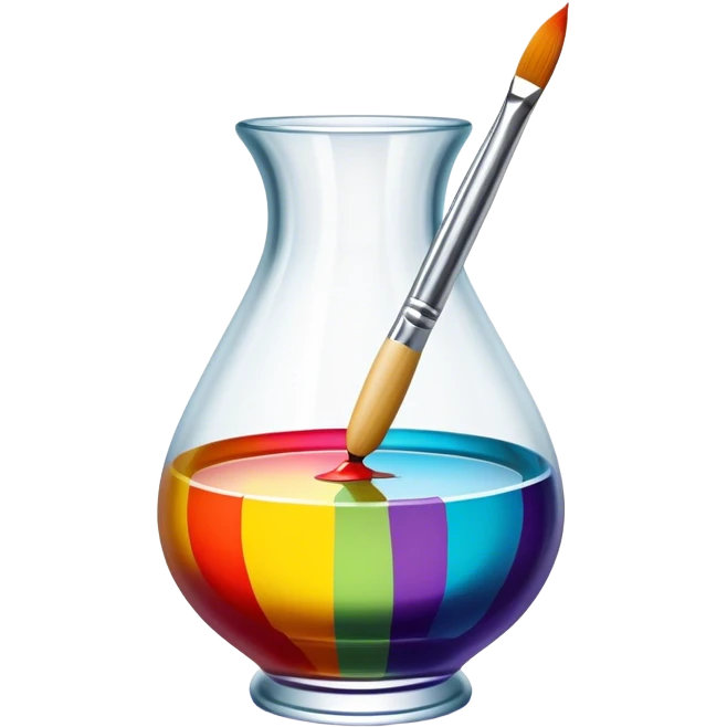 Glass painting icon, hand-painted colorful patterns on a glass surface, visible fine paintbrush and glass object like a vase or decorative plate, bright vibrant colors, no finished artwork, just the painting process, minimalistic style, clean lines, transparent background. emoji