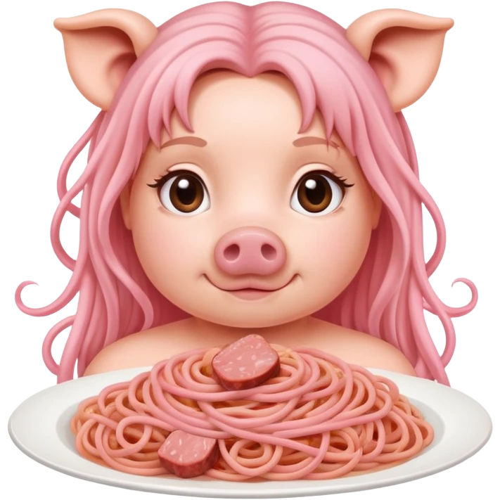   renaissance portrait of a lady as a pig with pink spaghetti and spam slop background  emoji