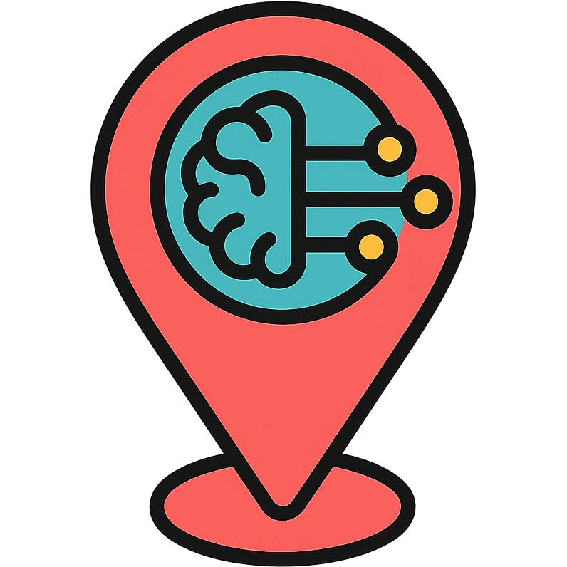 simple modern logo for '여행Javis' featuring a map pin icon subtly combined with an AI motif like a circuit, brain, or digital face, clean lines, minimal color, suitable for favicon or app icon emoji