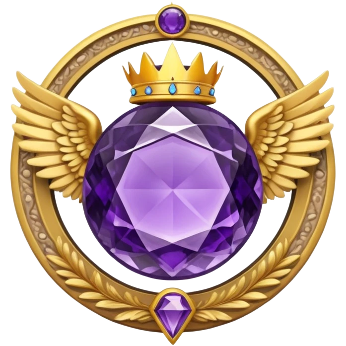 Big round amethyst and triangle rubbin inside stone award-in-frame-decorated-with-big-golden-angel--wings and crown emoji