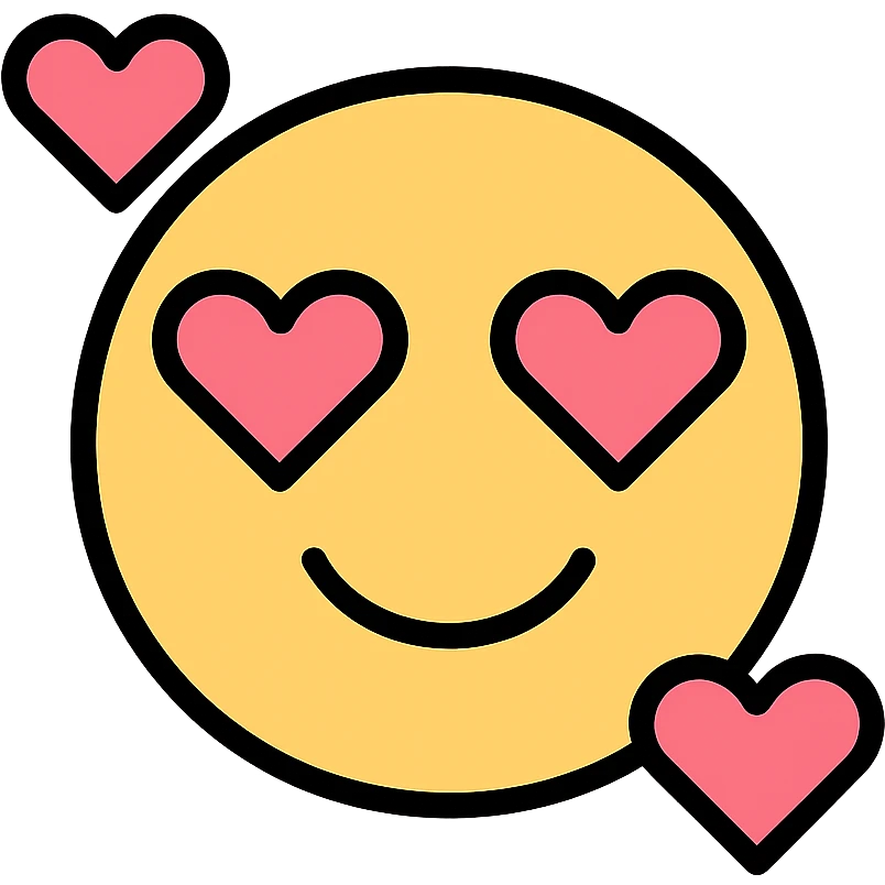 in love emoji, smiling with hearts around the face, modern icon style emoji