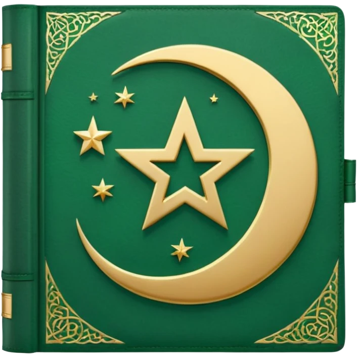 Closed Quran with the Islamic Symbol on it (moon and star) green emoji