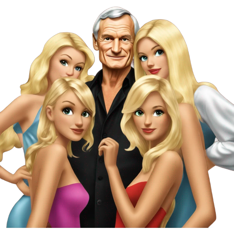 Young Hugh Hefner with 3 beautiful blondes emoji