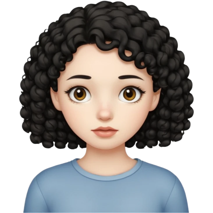 Side part black curly hair girl with mole above left side of lip pale skin  emoji