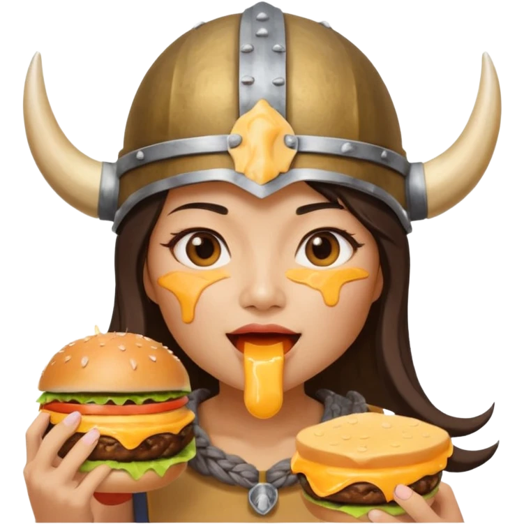 asian woman viking eating burger emoji