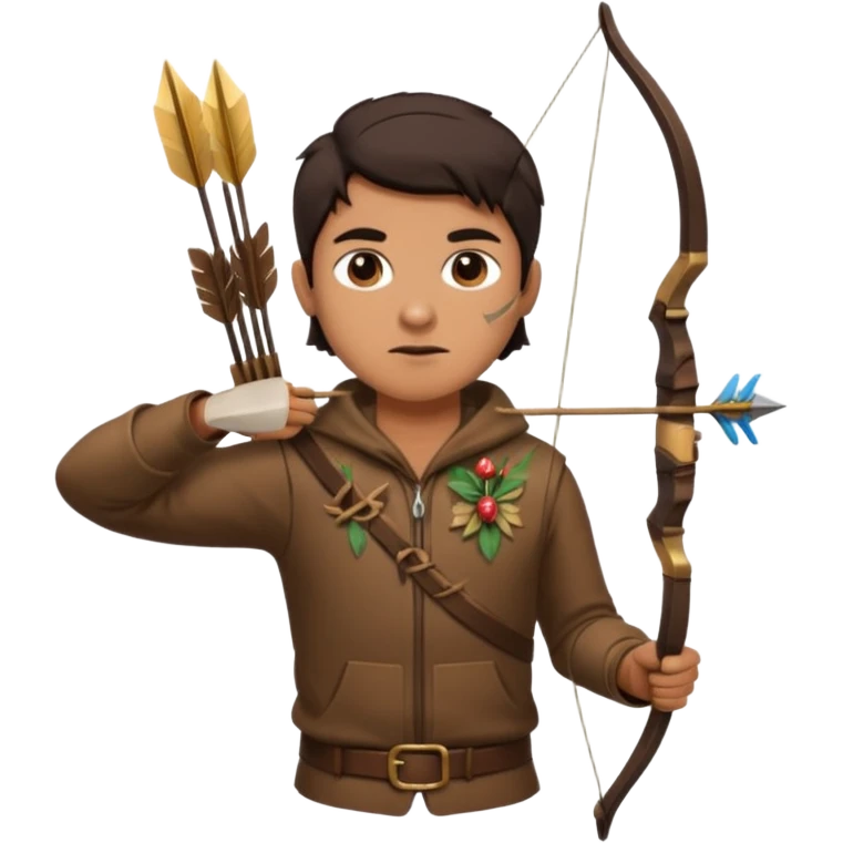The classic hunter image with a bow and arrow on his back, dressed in brown with some animal made decorations emoji