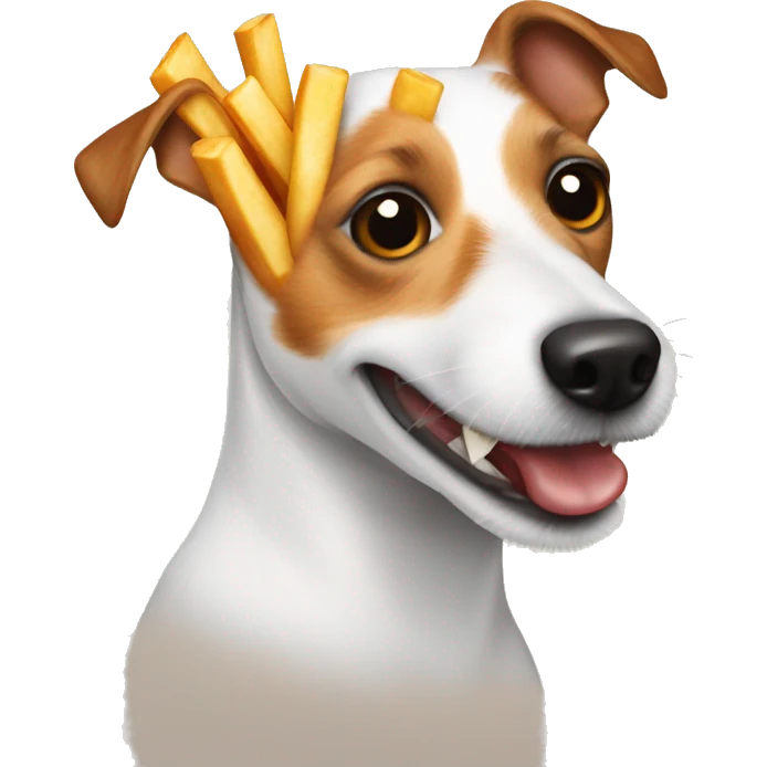 White Jack Russell Terrier eating fries emoji