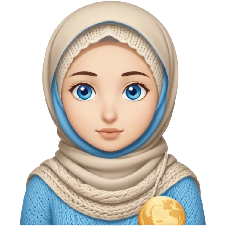Turkish beautiful finish Konya girl blue eyes with moon hijab does knitting  emoji