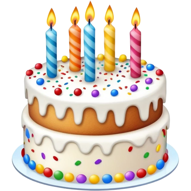birthday cake with candles and confetti emoji
