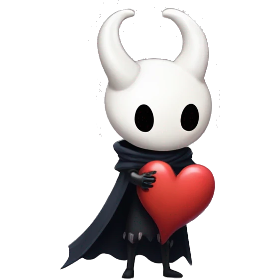 little hollow knight main character with big red heart emoji