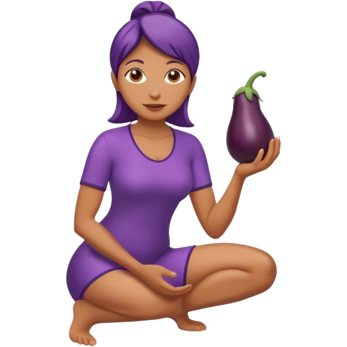 Mulher ajoelhada,com uma berinjela na mão,só uma berinjela emoji