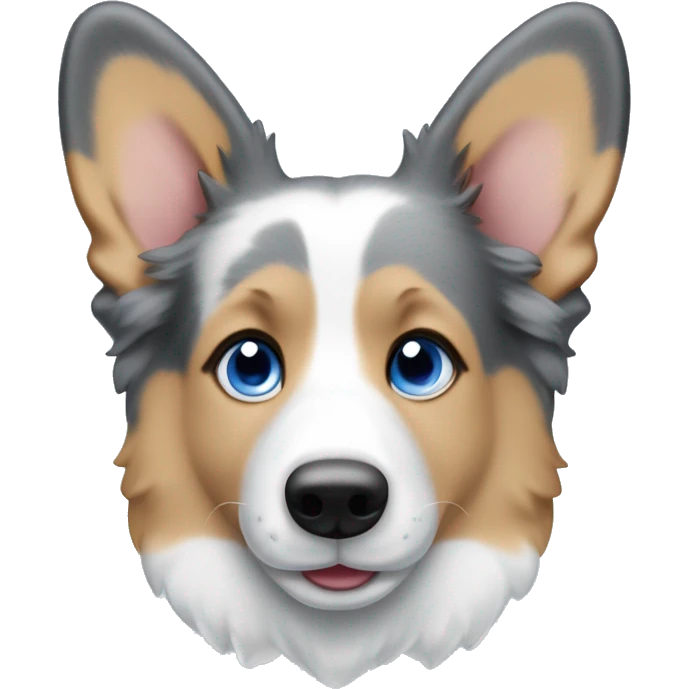 Blue Merle corgi with tan points and a half white face and blue eyes emoji