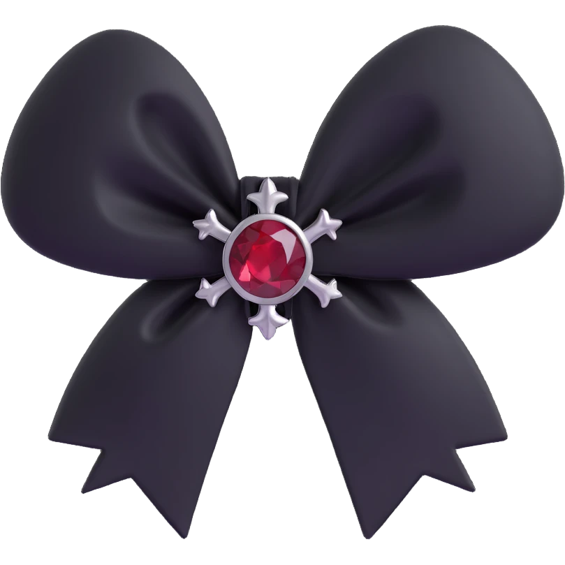 3D emoji gothic bow, black velvet with silver cross charm and dark red gemstone center emoji