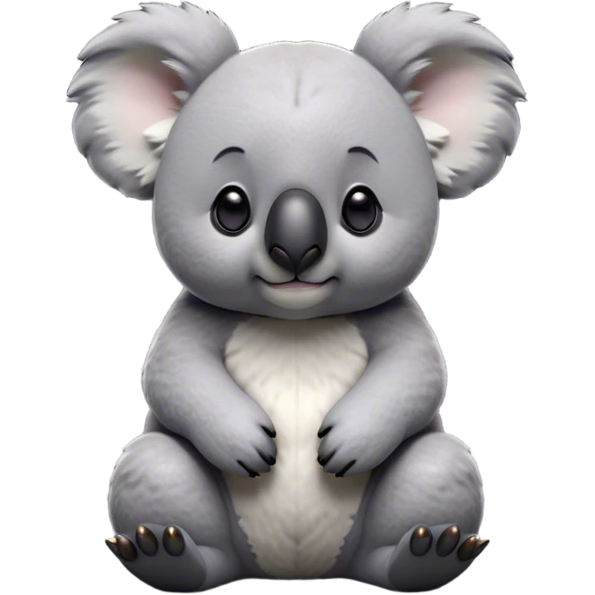 Cinematic Noble Koala Portrait Emoji, Poised and regal, with a stocky, cuddly build and a plush, well-groomed grey fur, large round ears and a distinctive big black nose, deep-set soulful dark eyes, Simplified yet sharp and sophisticated features, highly detailed, glowing with a soft, dignified glow, high shine, intelligent and gentle, stylized with an air of eucalyptus elegance, focused and attentive, soft glowing outline, capturing the essence of a watchful and confident marsupial, so majestic it feels as though it could climb out of the screen with effortless authority! emoji